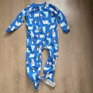 Child of Mine Blue Footed Onesie with Polar Bear and Penguin Design